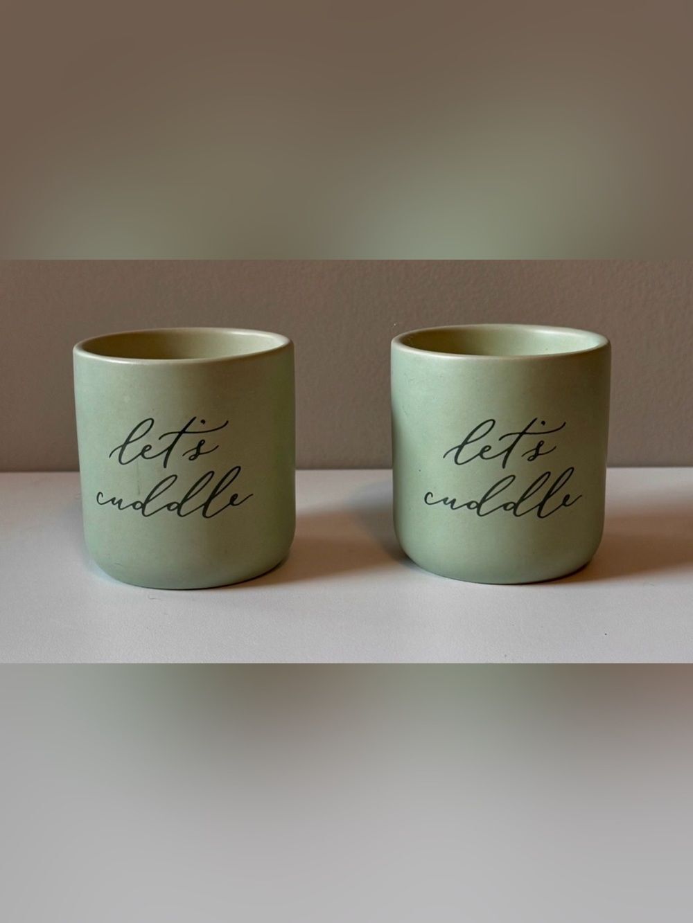 Home Decor: Set of Two Sage Green 'Let's Cuddle' Candles